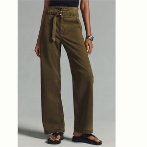 {Anthro} Frame Cinched High Rise Wide Leg Pants